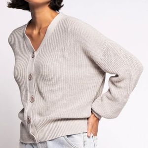 Grey Pink Martini chunky knit sweater.